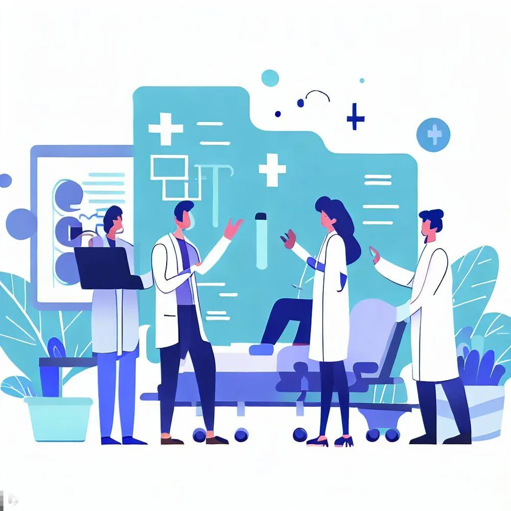 a group of doctors and nurses in a hospital