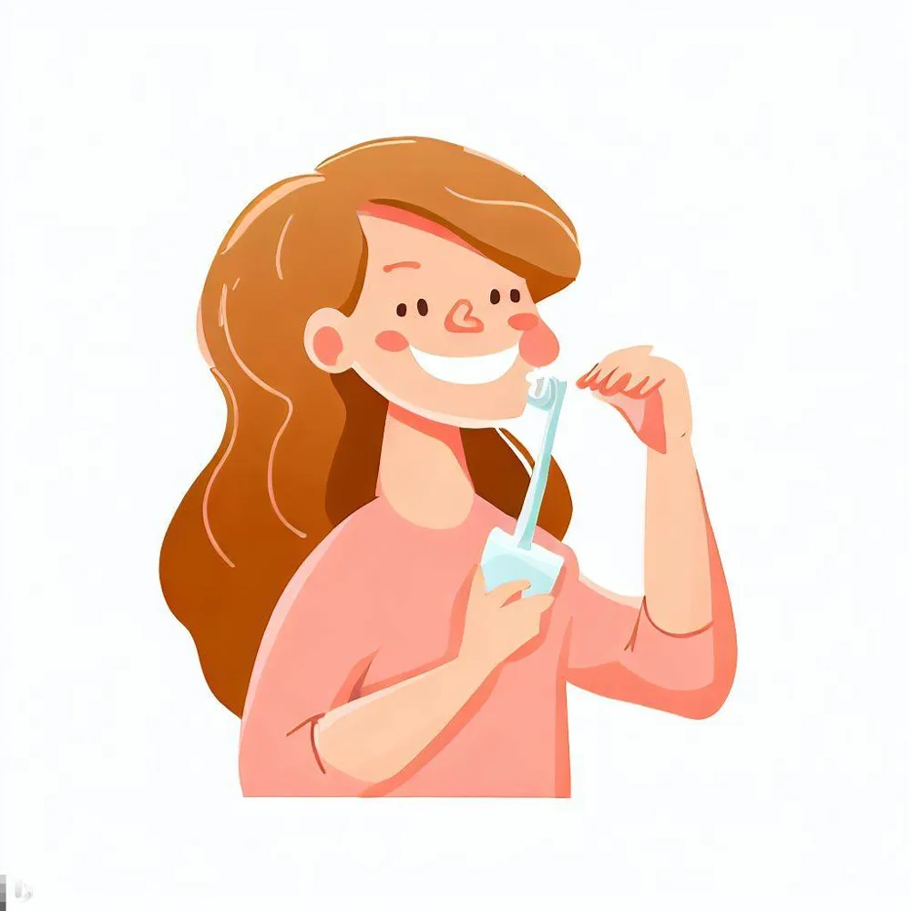 a woman with a toothbrush and toothbrushes in her mouth